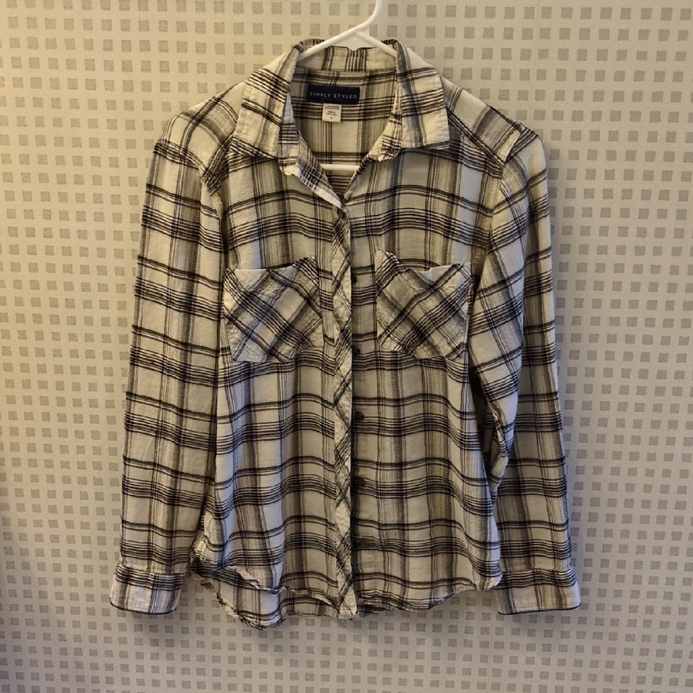 Simply Styled Black and Cream Plaid Blouse